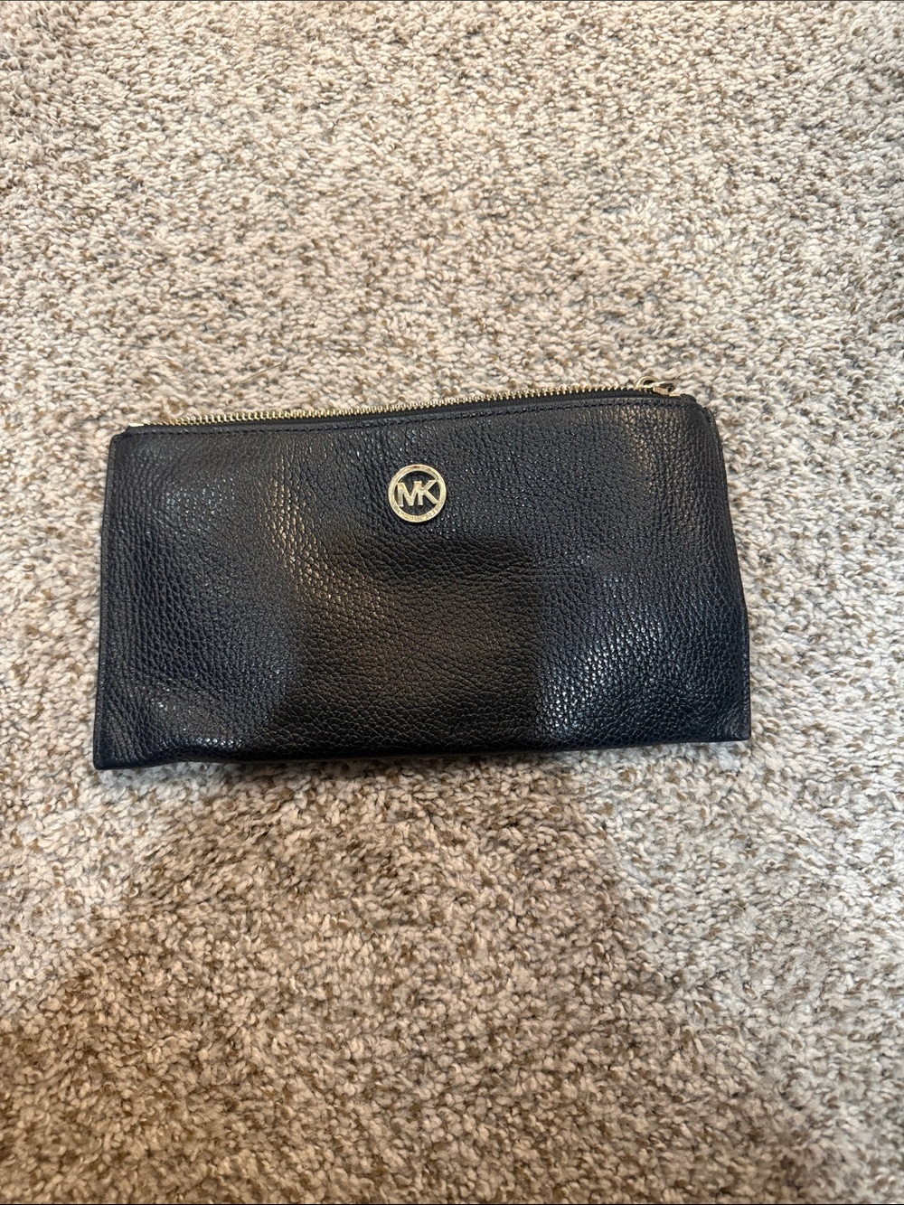 Michael Kors Black Pebbled Leather Wristlet with Gold Logo